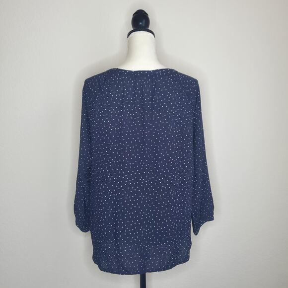 Ann Taylor Loft Navy Heart Blouse Medium Petite - Picture 3 of 8